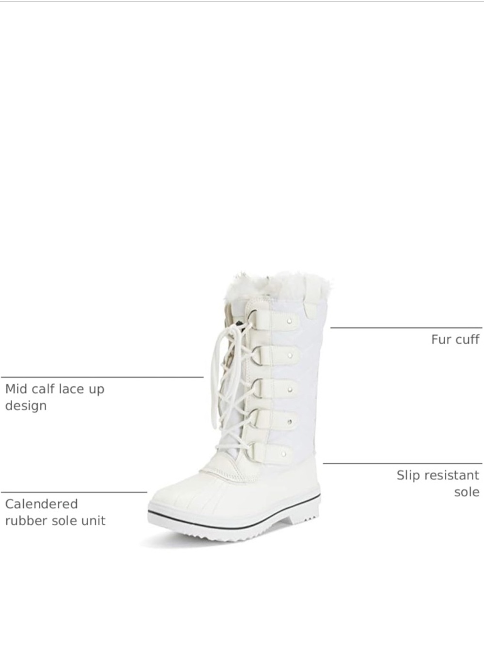 White Faux Fur Trim Mid-Calf Lace-Up Winter Boots